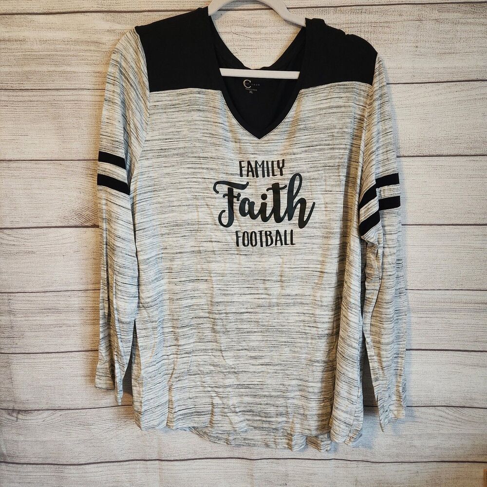 6/$30 SALE C Est 1946 Gray Black Family Faith Football Xl Long Sleeve T-shirt